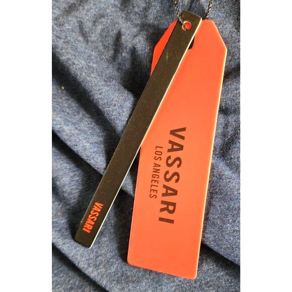 Vassari Los Angeles Navy Blue V-Neck Designer Shirt Large – Stylish Cut Hem - Picture 11 of 16